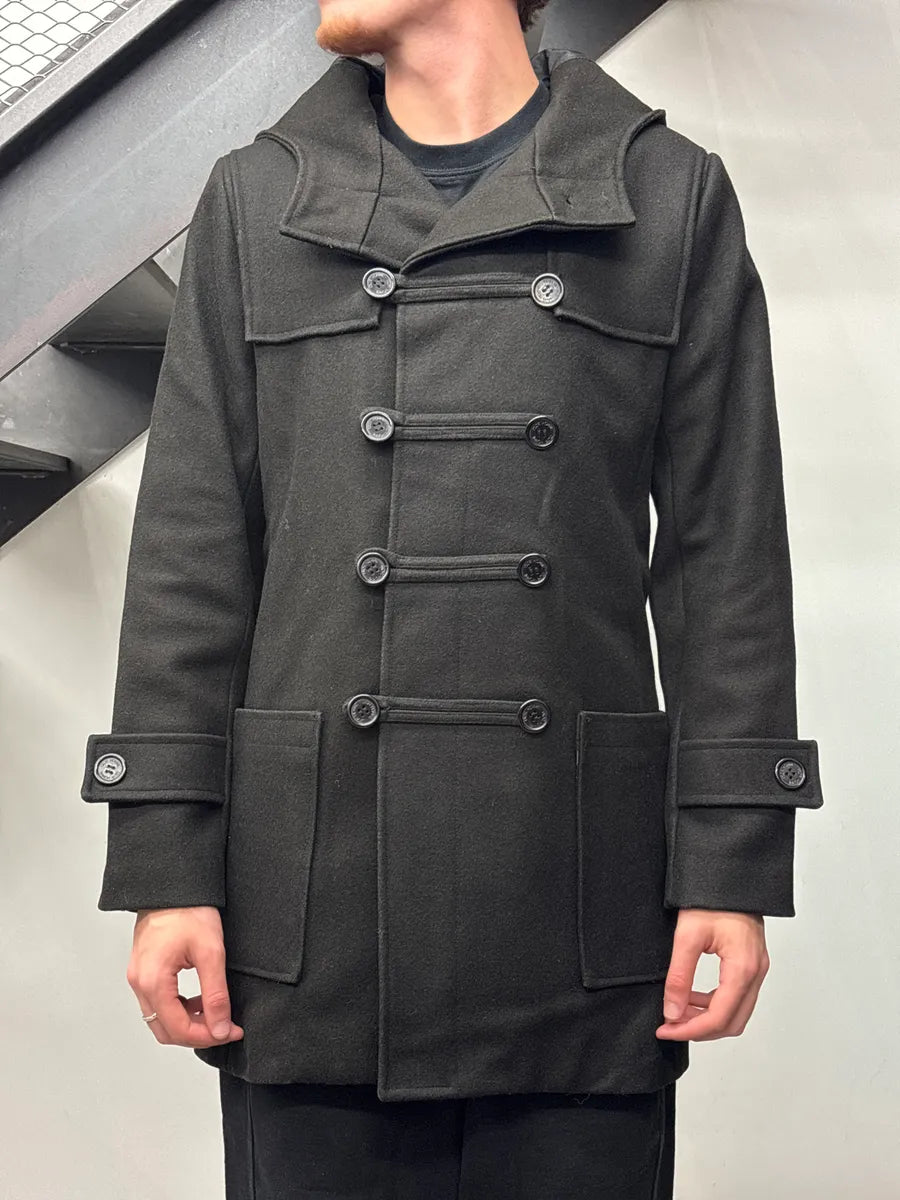 2000s Dior Homme Black Wool Hooded Double-Breasted Coat GSYgGNlz 1