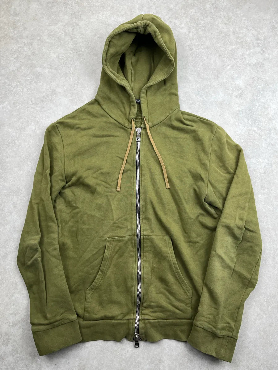 AW2017 Balmain Olive Fleece Side Zip-Up Hoodie GUbYmnpt 0