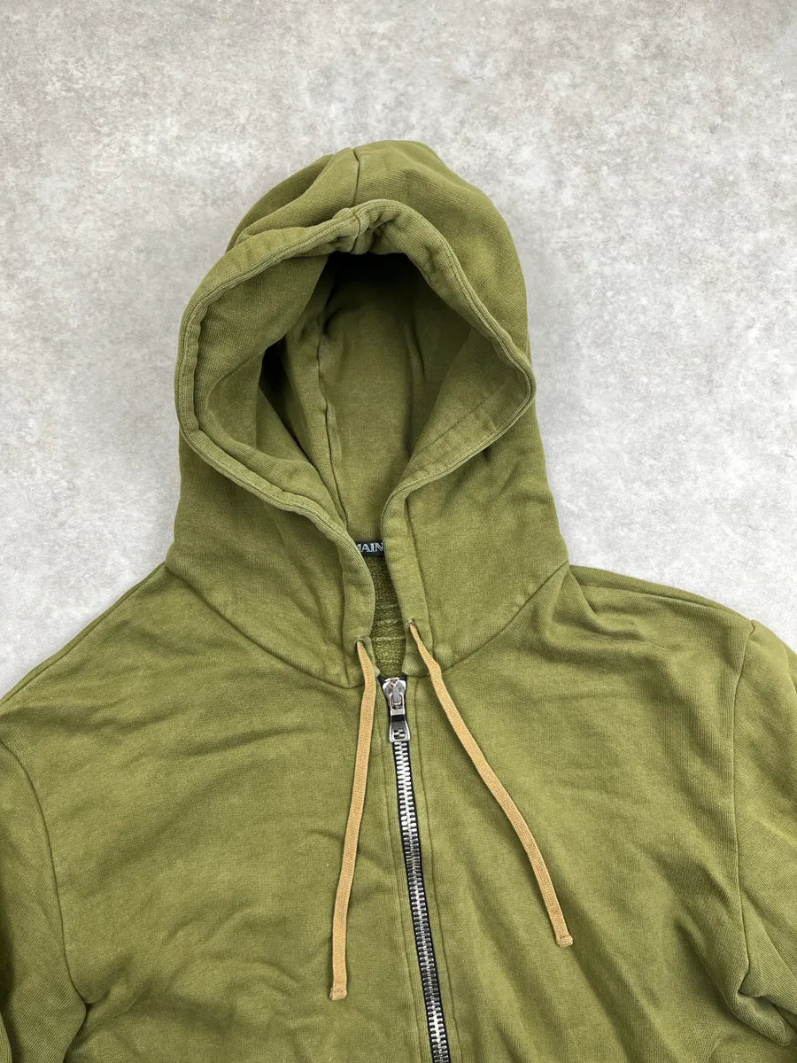 AW2017 Balmain Olive Fleece Side Zip-Up Hoodie GUbYmnpt 7