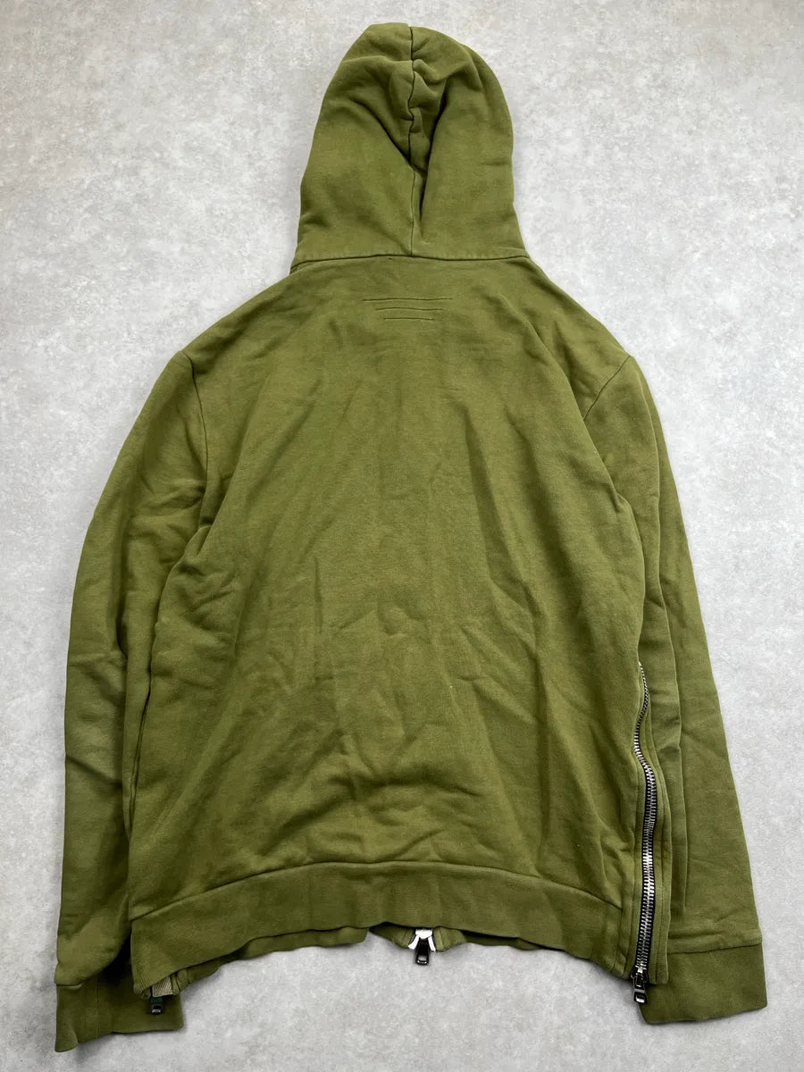 AW2017 Balmain Olive Fleece Side Zip-Up Hoodie GUbYmnpt 5