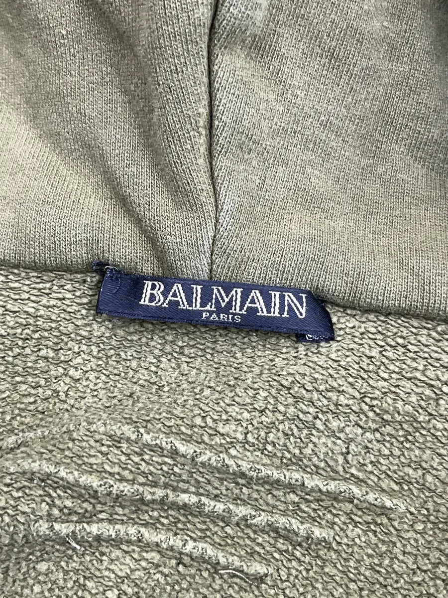 AW2017 Balmain Olive Fleece Side Zip-Up Hoodie GUbYmnpt 11