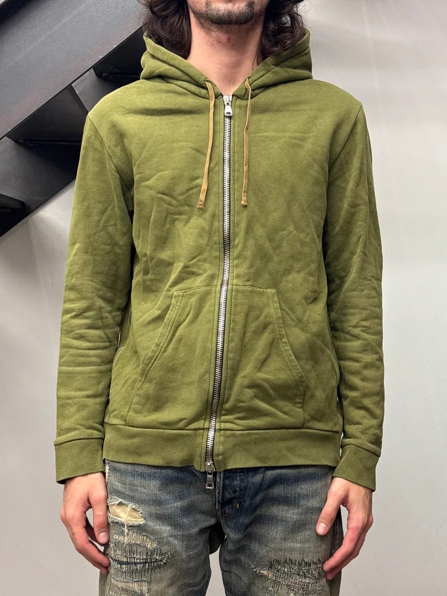 AW2017 Balmain Olive Fleece Side Zip-Up Hoodie GUbYmnpt 1