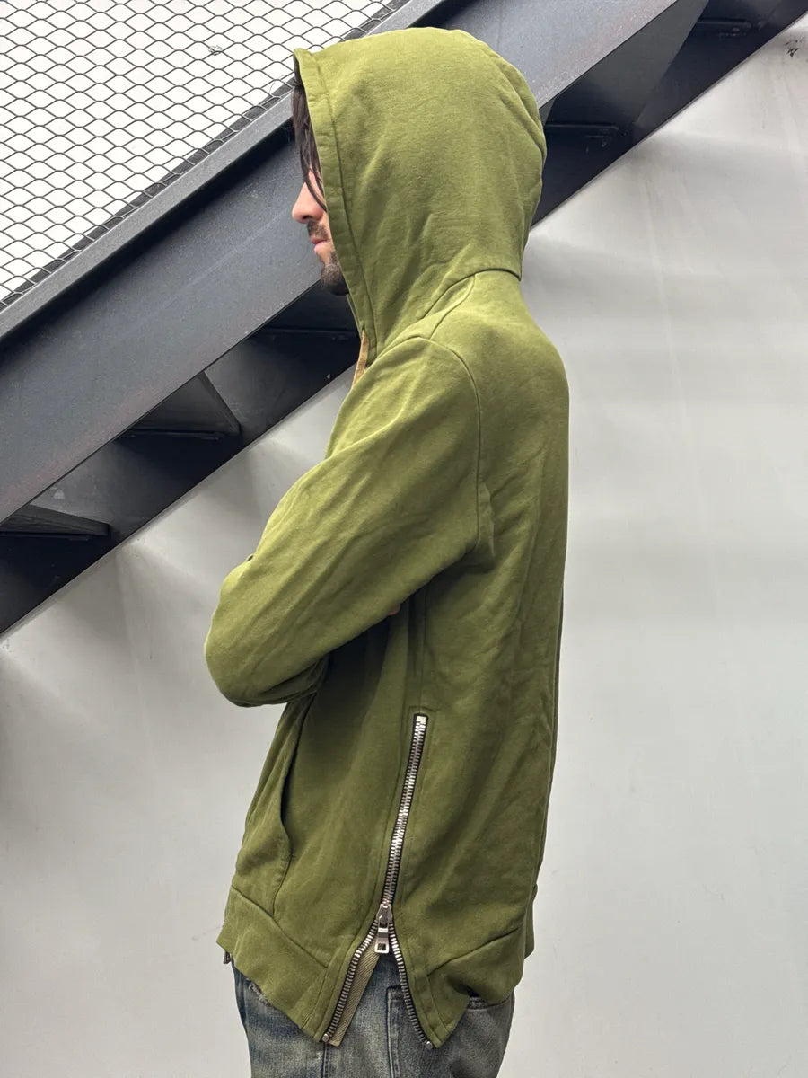 AW2017 Balmain Olive Fleece Side Zip-Up Hoodie GUbYmnpt 3