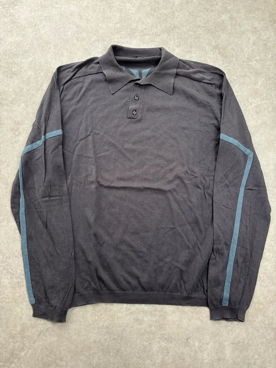 2000s Marithé + François Girbaud Grey Geometric Back Graphic Polo Sweater GZkgeIdI 0