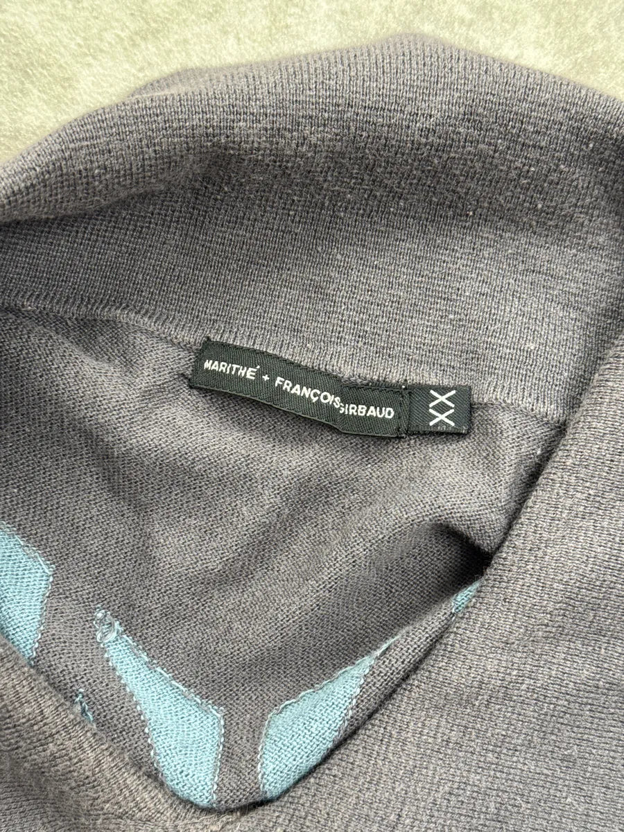 2000s Marithé + François Girbaud Grey Geometric Back Graphic Polo Sweater GZkgeIdI 9