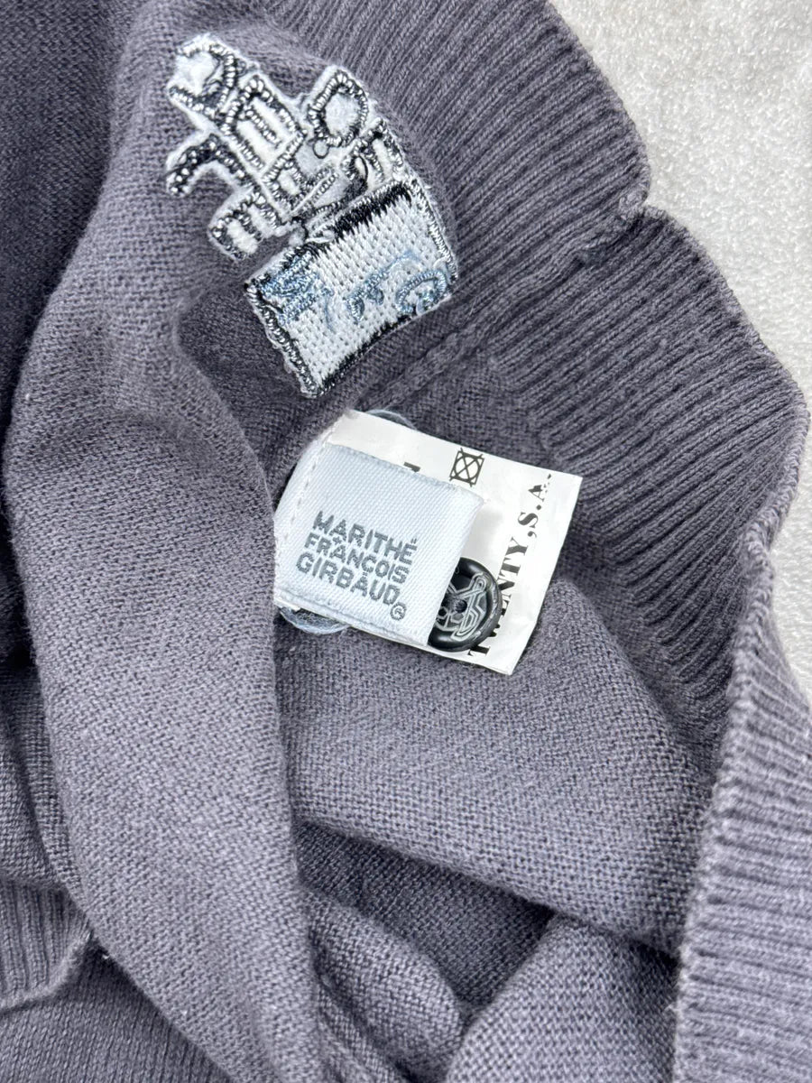2000s Marithé + François Girbaud Grey Geometric Back Graphic Polo Sweater GZkgeIdI 10
