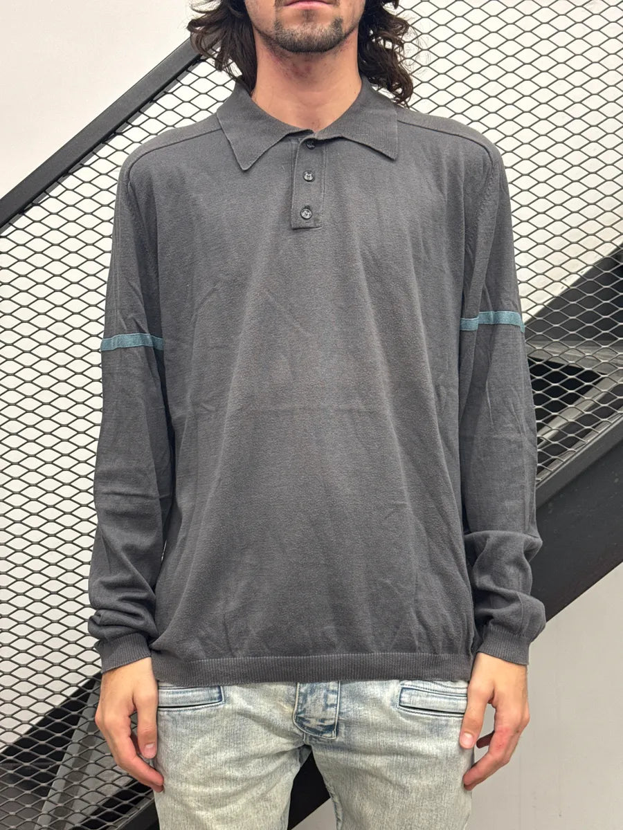 2000s Marithé + François Girbaud Grey Geometric Back Graphic Polo Sweater GZkgeIdI 2