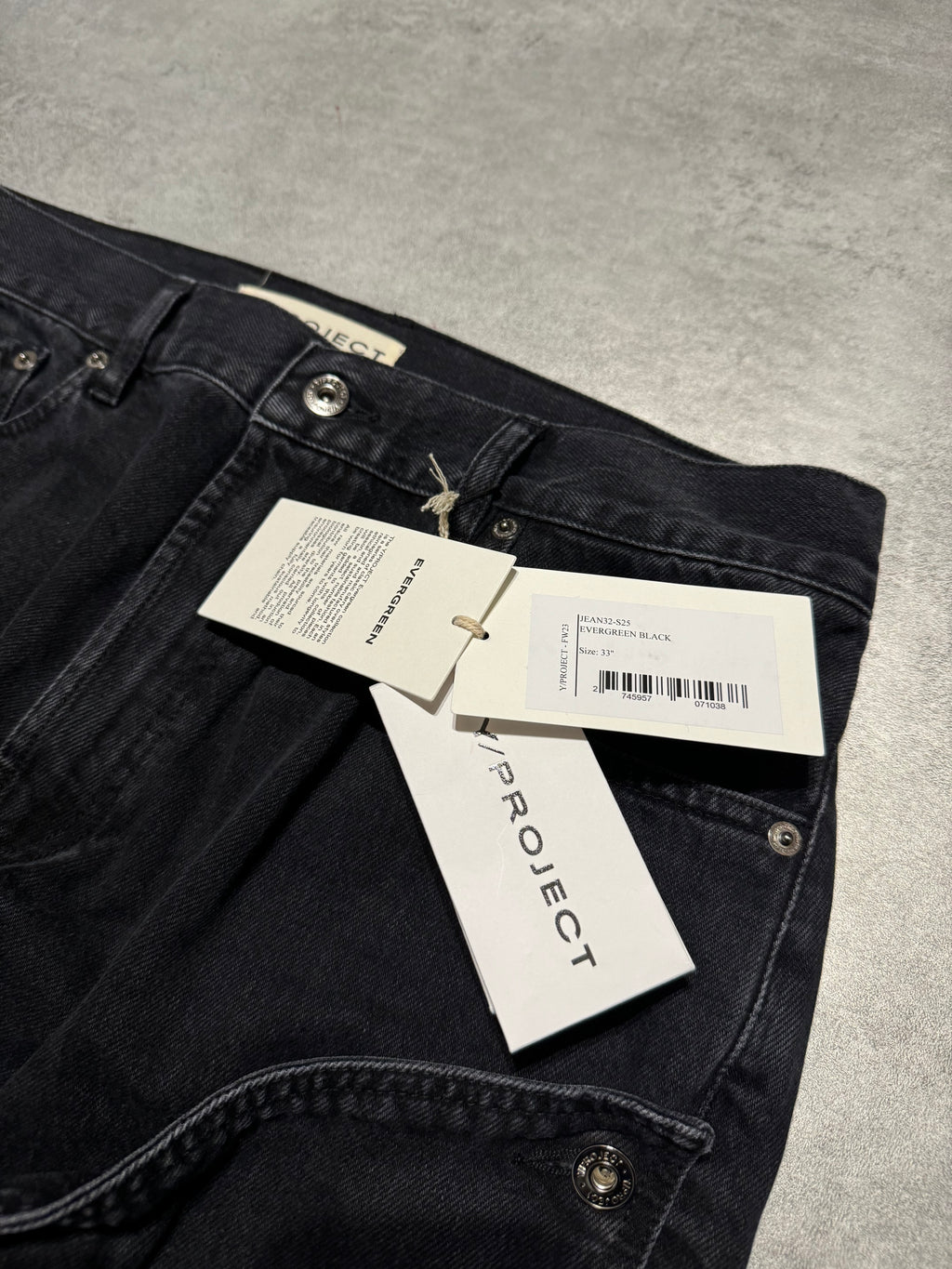 SS2025 Y/Project Snap Evergreen Black Denim Jeans (L) - 7