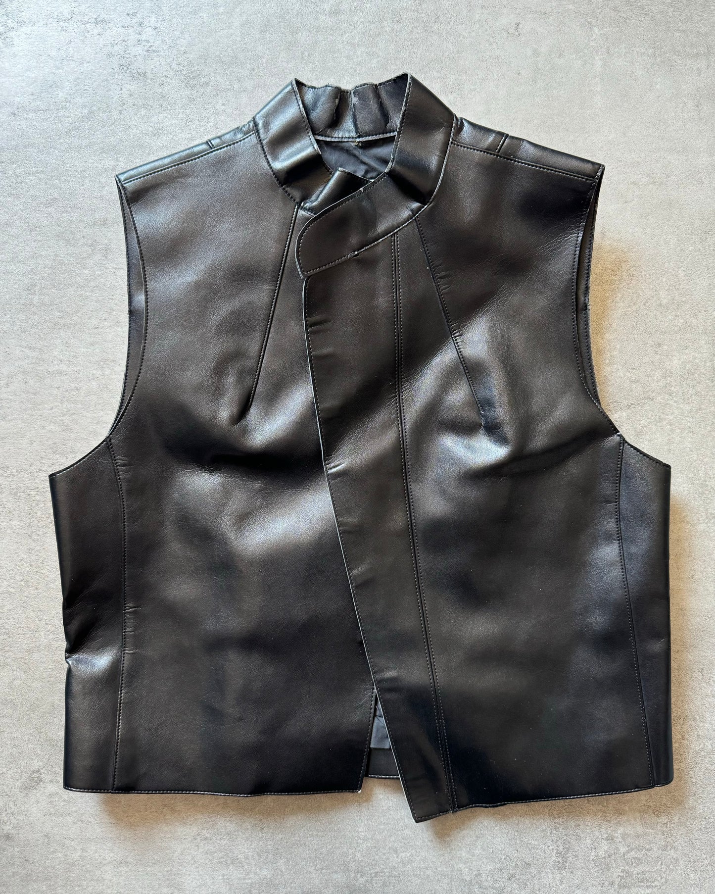 Dries Van Noten Black Leather Sleeveless jacket (XS) - 1