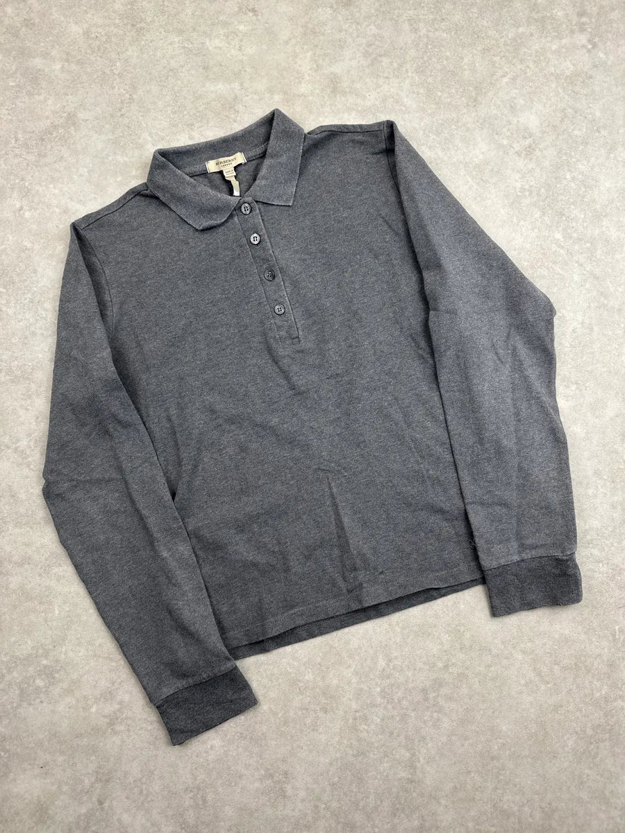 Burberry London Dark Grey Embroidered  Signature Logo Polo GgNGAShx 3