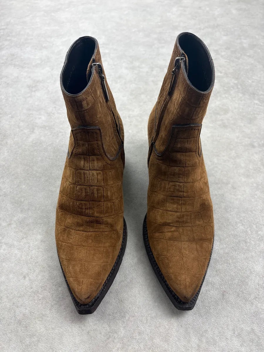 Saint Laurent Brown Crocodile Embossed Leather Ankle Boots zsrEaiI 1