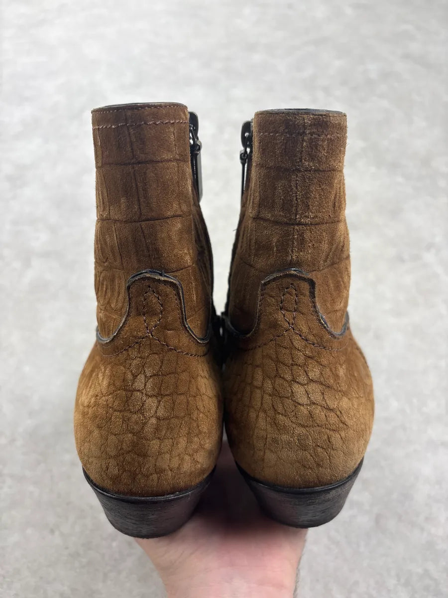 Saint Laurent Brown Crocodile Embossed Leather Ankle Boots zsrEaiI 6