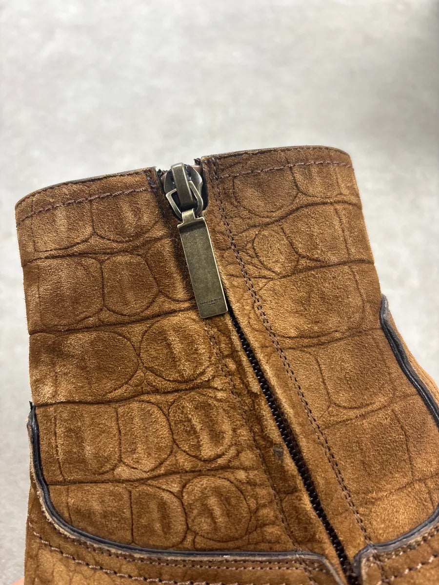 Saint Laurent Brown Crocodile Embossed Leather Ankle Boots zsrEaiI 7