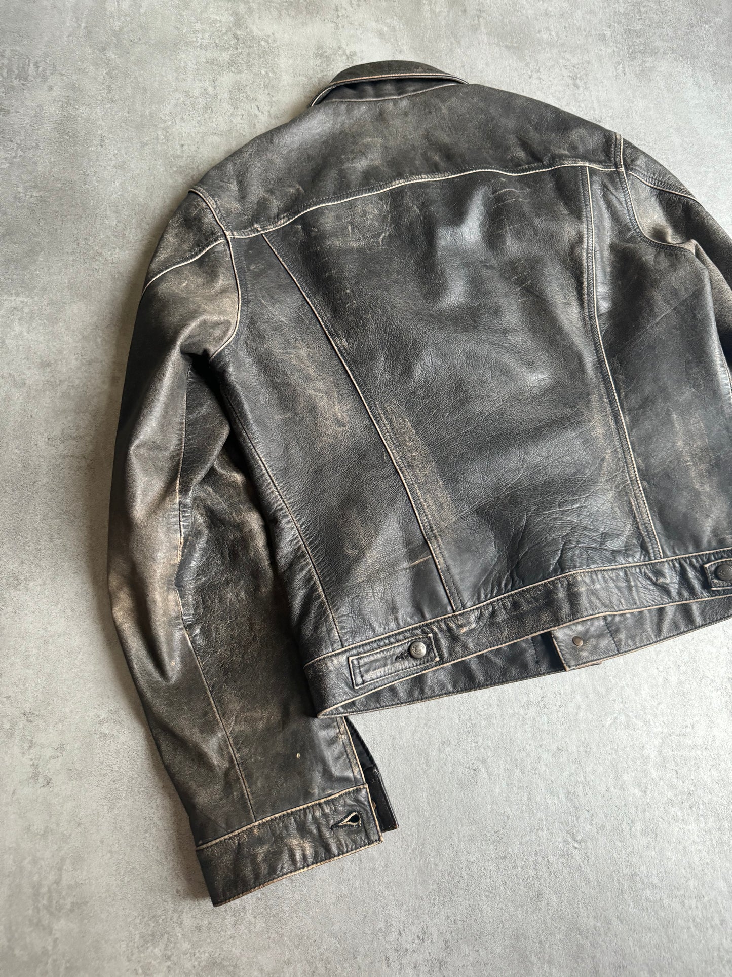 2000s Cavalli Brut Raw Patin Archive Leather Jacket (M) - 8