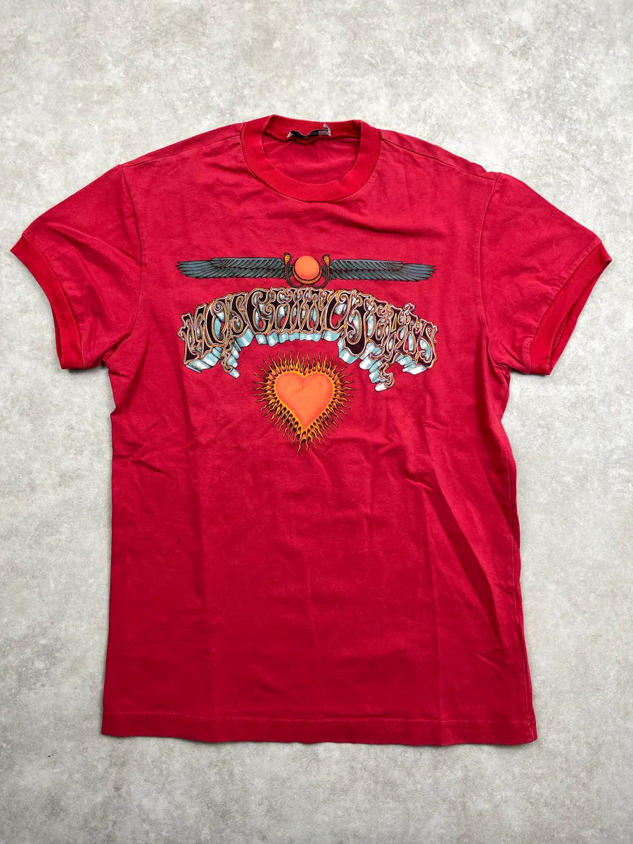 2000s Moschino Jeans Red Heart Winged Sun Logo T-Shirt GsXraUfg 0