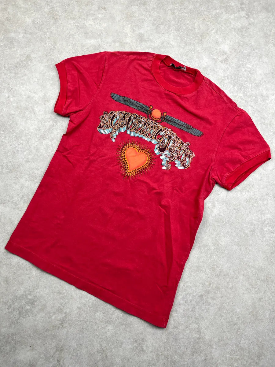 2000s Moschino Jeans Red Heart Winged Sun Logo T-Shirt GsXraUfg 3