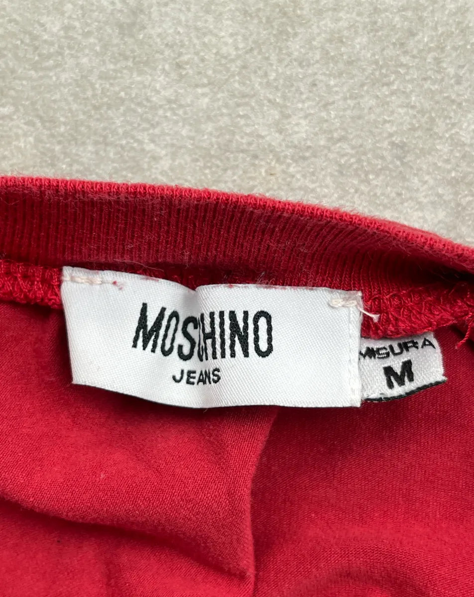 2000s Moschino Jeans Red Heart Winged Sun Logo T-Shirt GsXraUfg 9