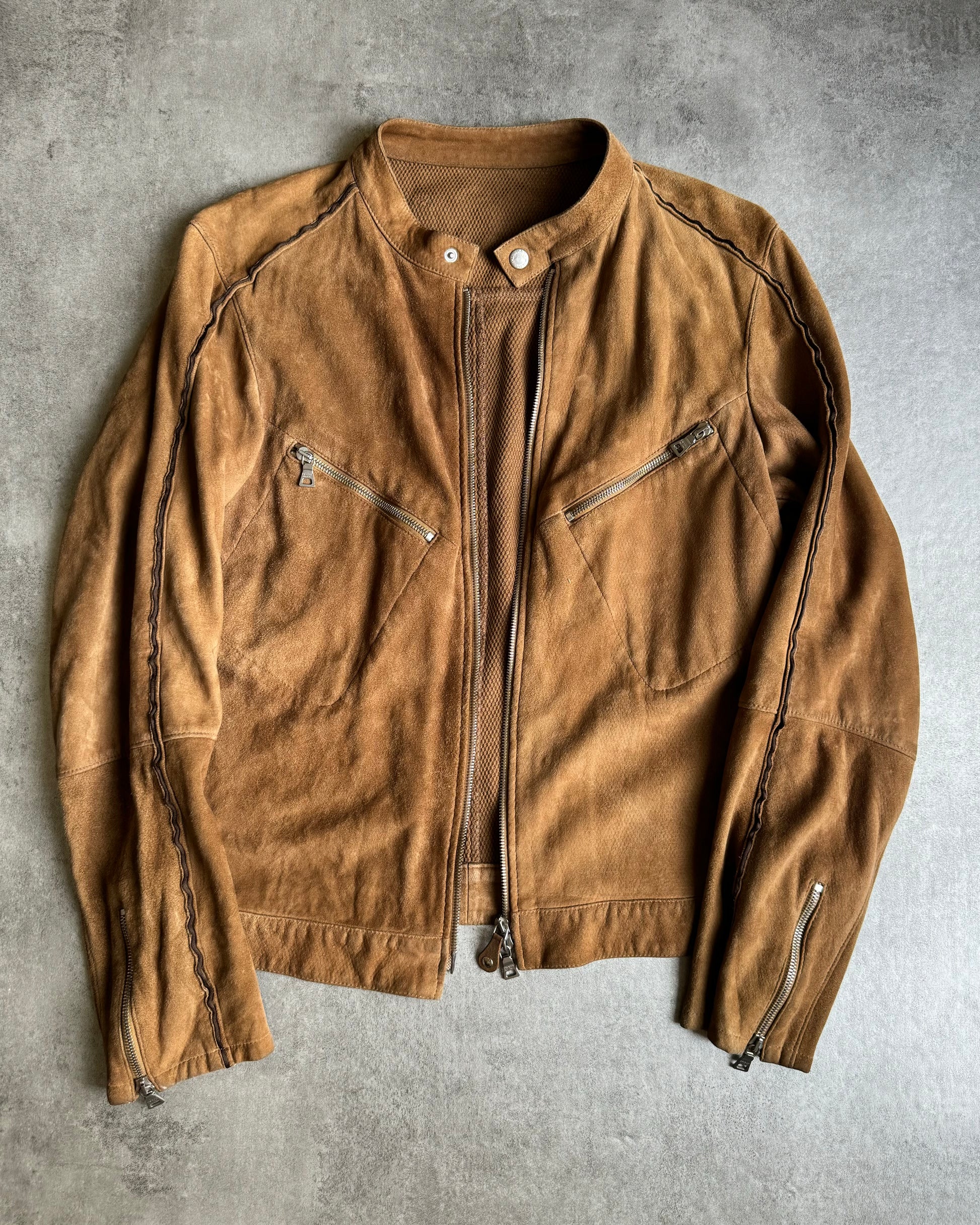 AW1999 Prada Brown Cafe Brown Leather Biker Jacket (M) - 3