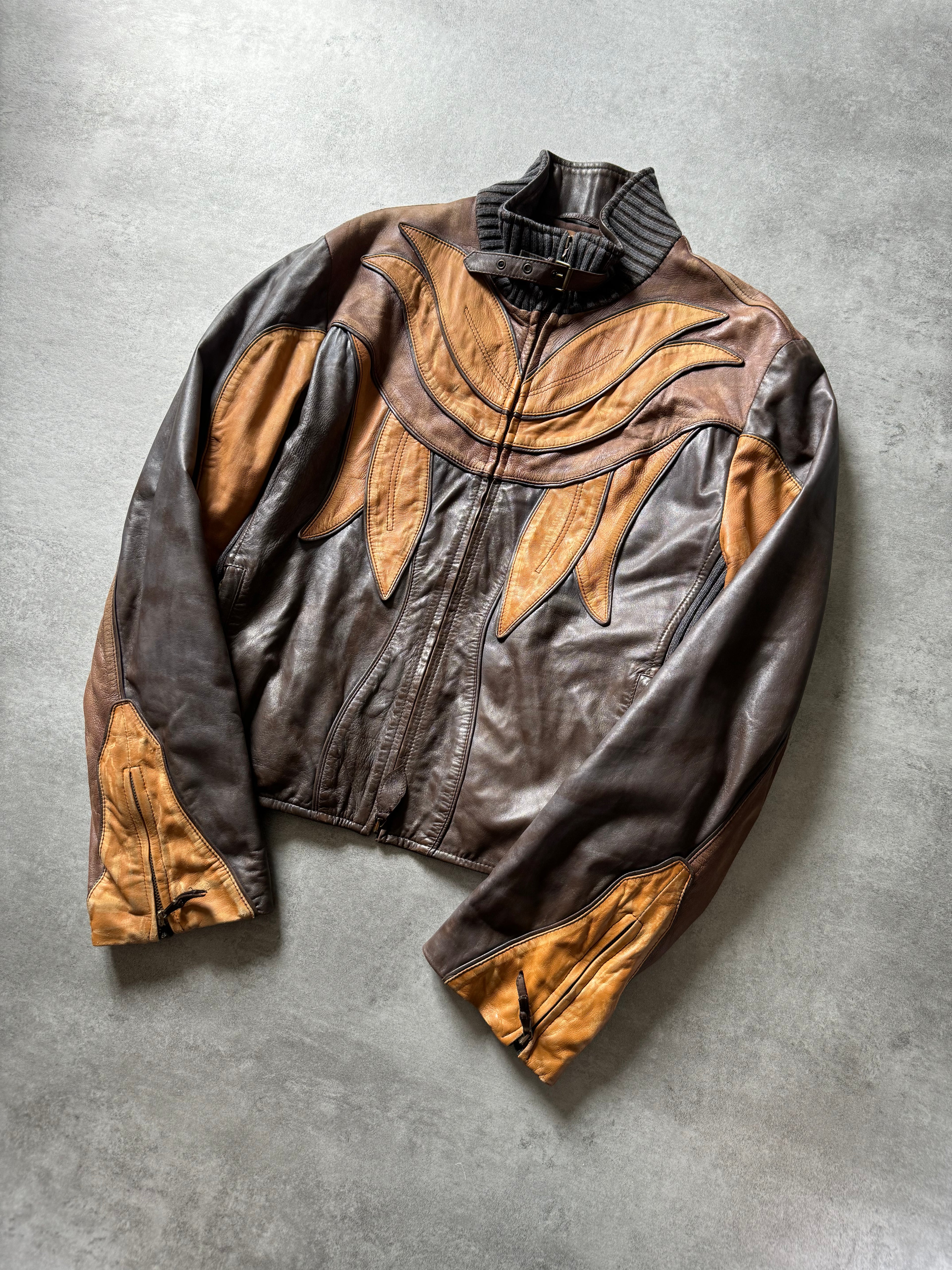 2000s Cavalli Class Parrot Patchwork Leather Jacket (L) - 8