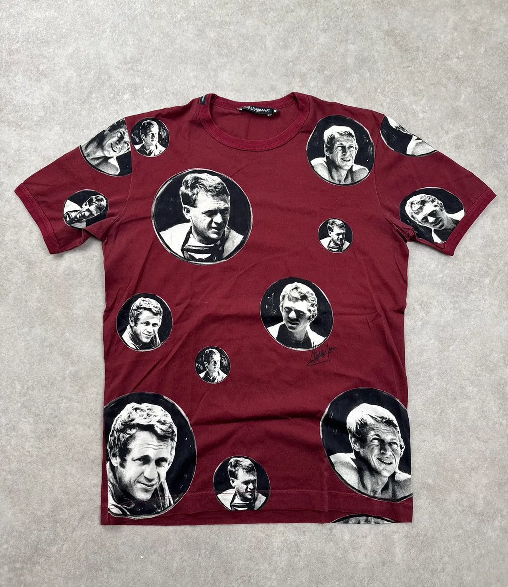 2010s Dolce & Gabbana Burgundy Steve McQueen Portrait T-Shirt GwfJcOZJ 0