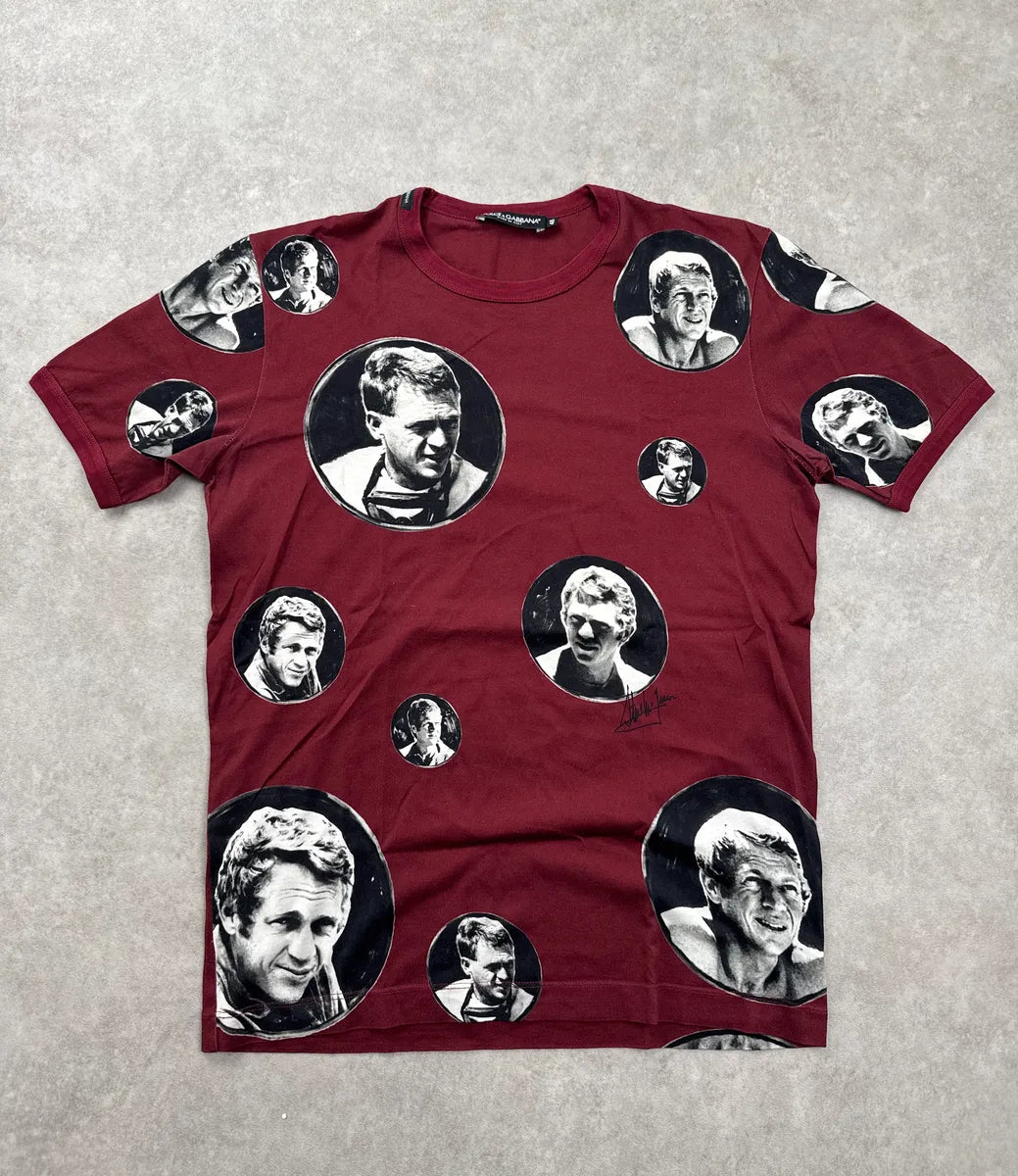 2010s Dolce & Gabbana Burgundy Steve McQueen Portrait T-Shirt GwfJcOZJ 0