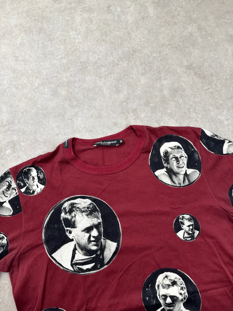 2010s Dolce & Gabbana Burgundy Steve McQueen Portrait T-Shirt GwfJcOZJ 5