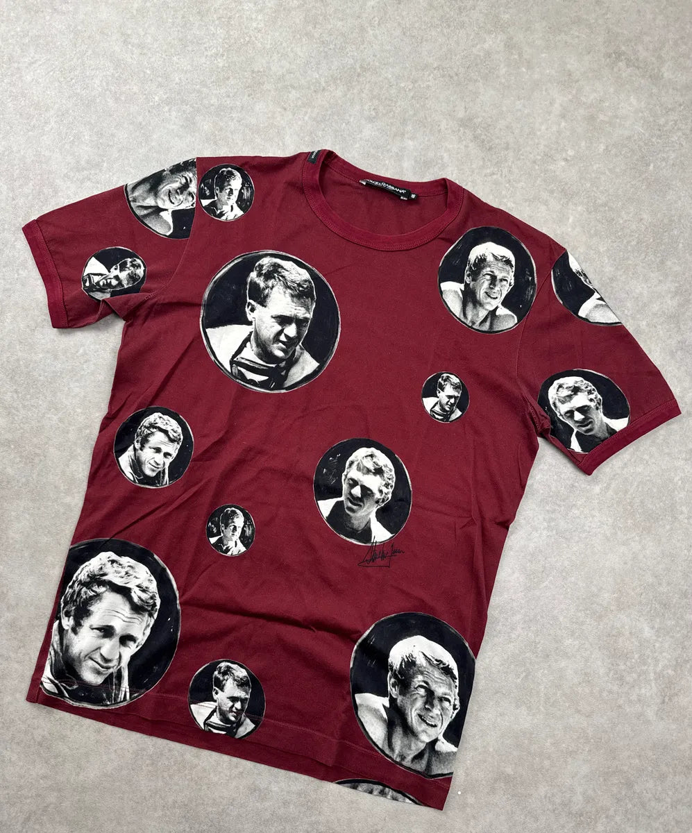 2010s Dolce & Gabbana Burgundy Steve McQueen Portrait T-Shirt GwfJcOZJ 3