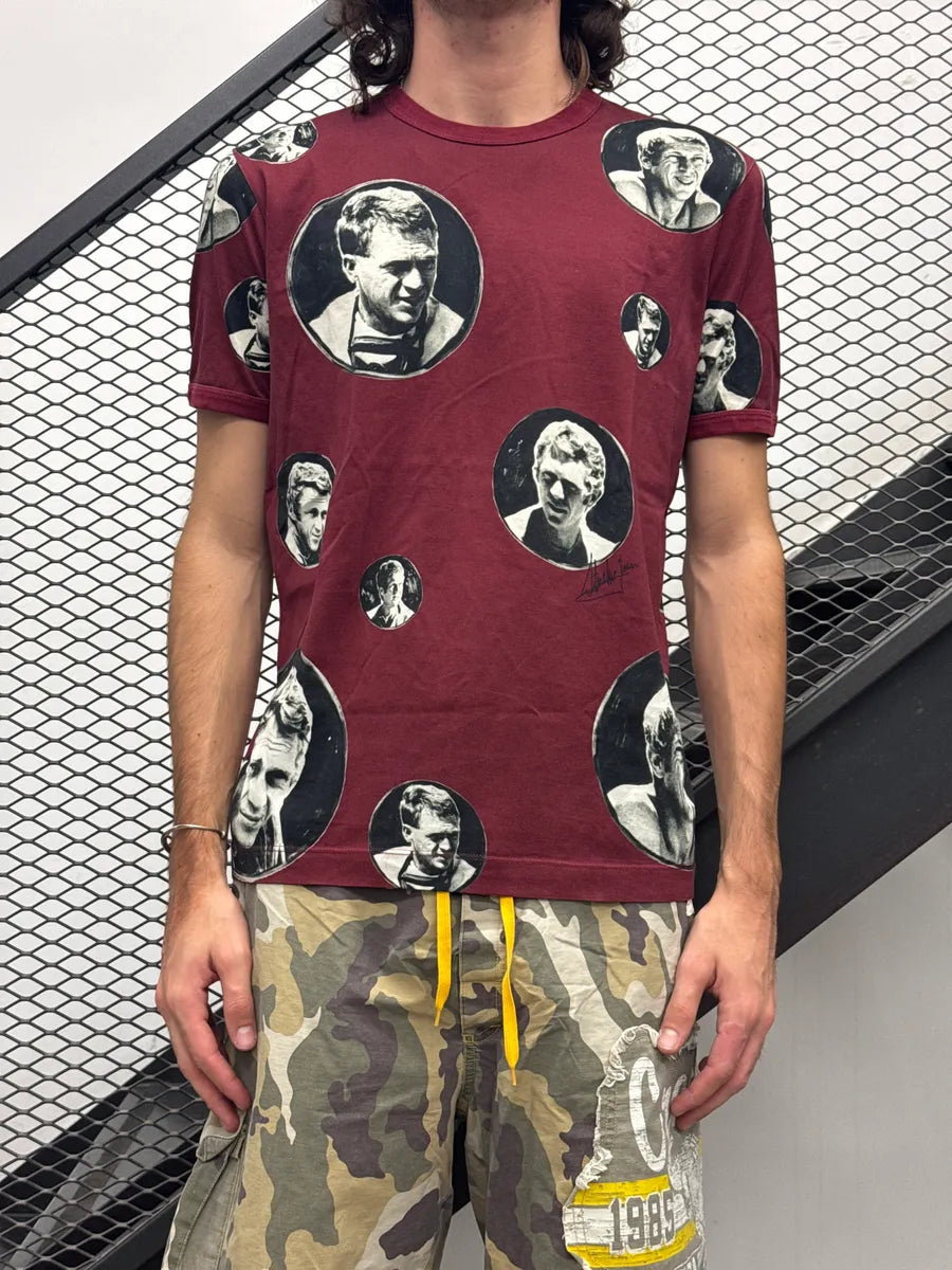 2010s Dolce & Gabbana Burgundy Steve McQueen Portrait T-Shirt GwfJcOZJ 1