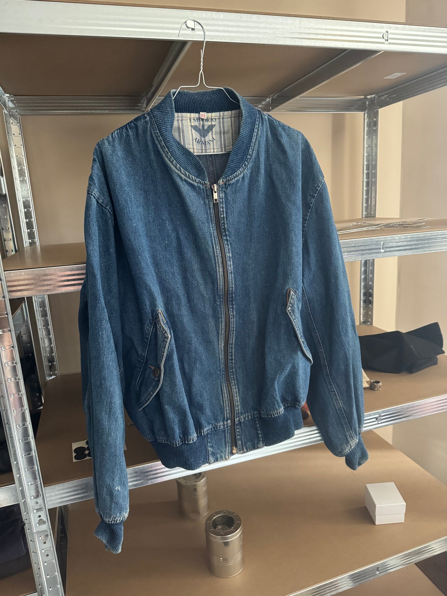 1990s Emporio Armani Relaxed Denim Bomber Jacket (M) - 4