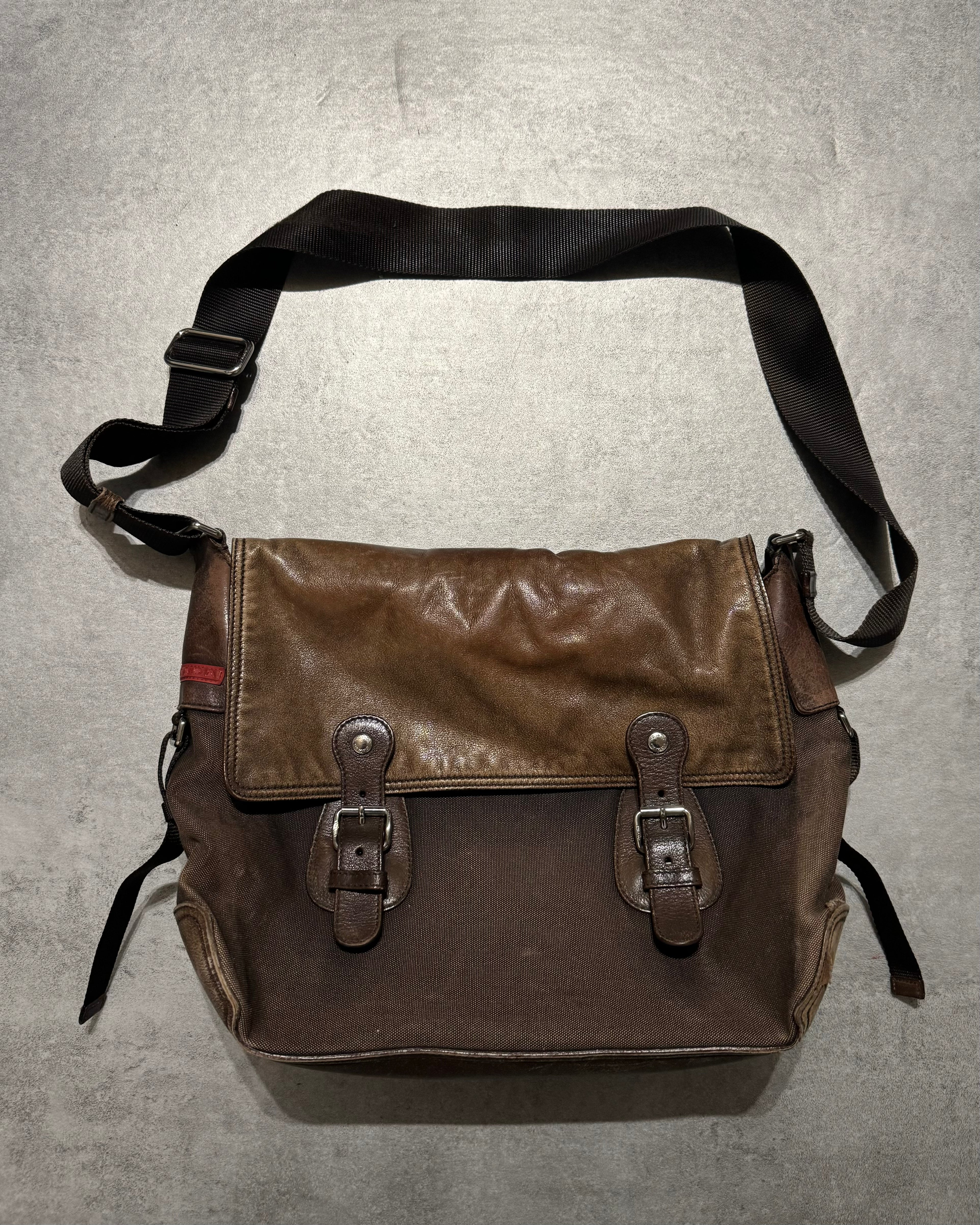 2000s Prada Linea Rossa Brown Leather Distressed Shoulder Bag (OS) - 2