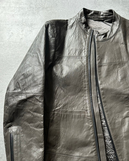 SS2015 Emporio Armani Olive Samurai Asymmetrical Leather Jacket (M) - 4