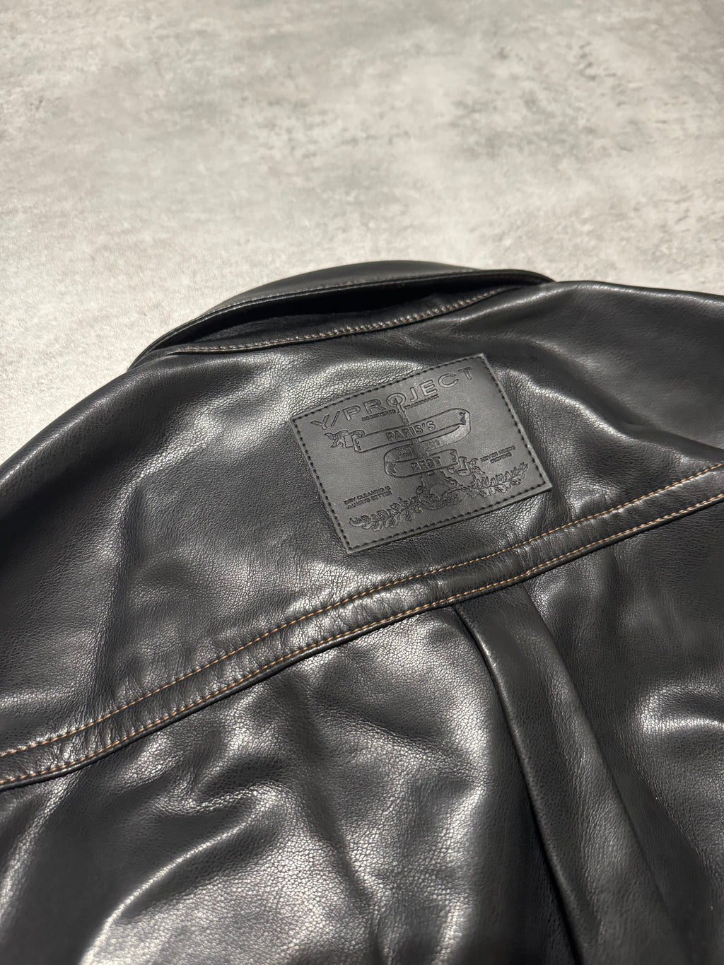 SS2025 Y/Project Black Hook & Eye Grained Faux-Leather Shirt (L) - 6