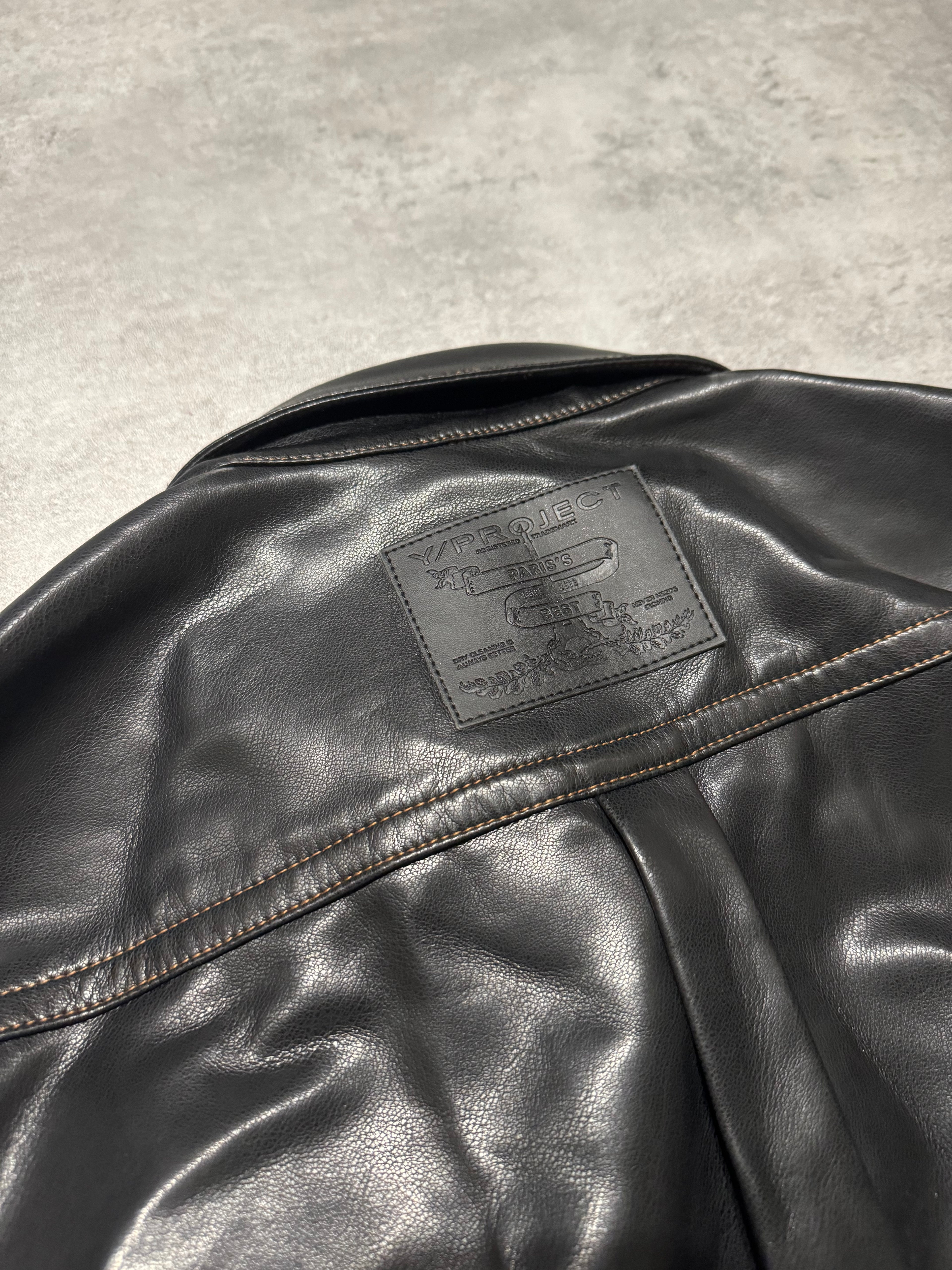 SS2025 Y/Project Black Hook & Eye Grained Faux-Leather Shirt (L) - 6