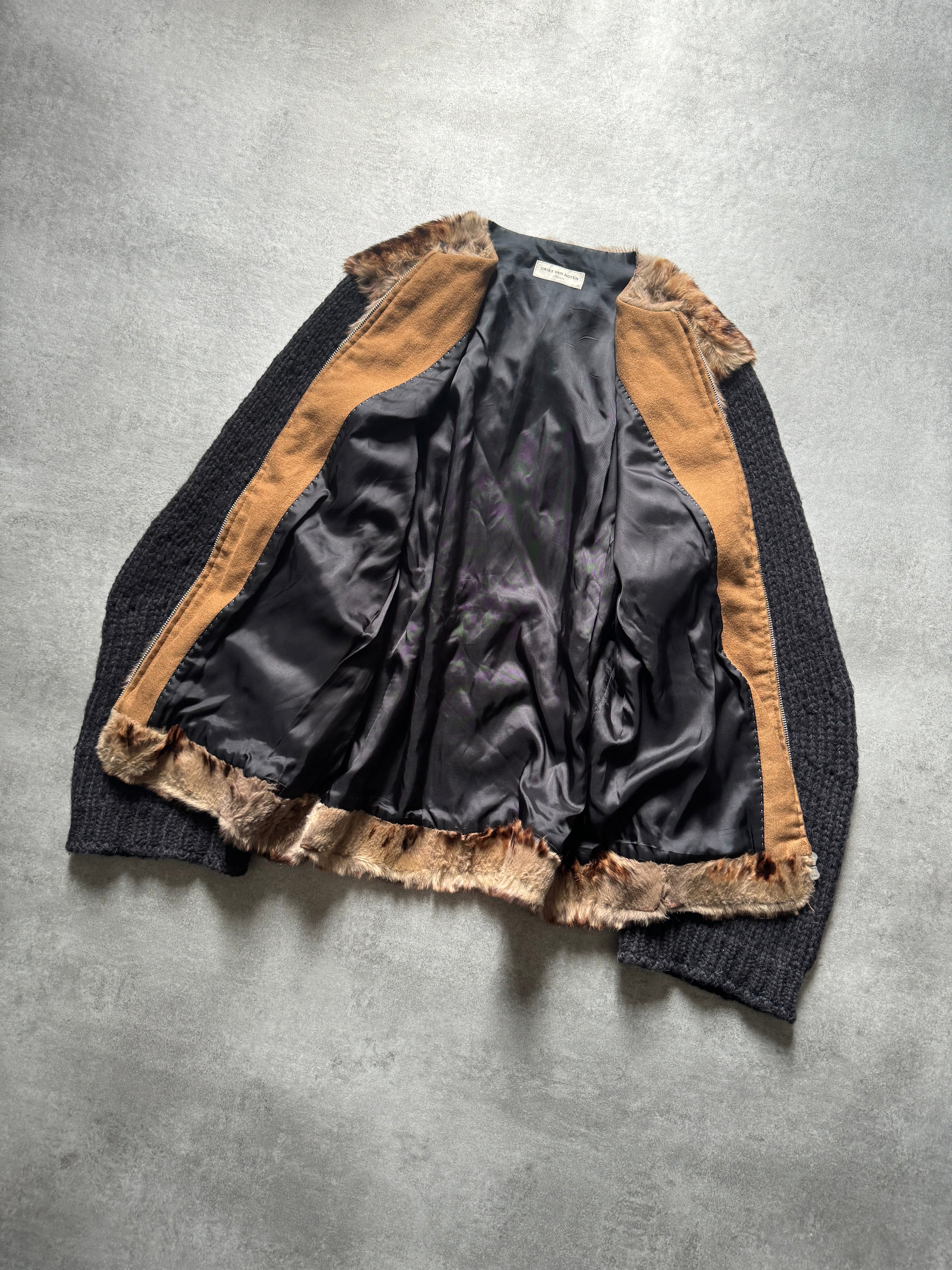 2000s Dries Van Noten Fur Zip Jaguar Leather Sweater (M) - 5