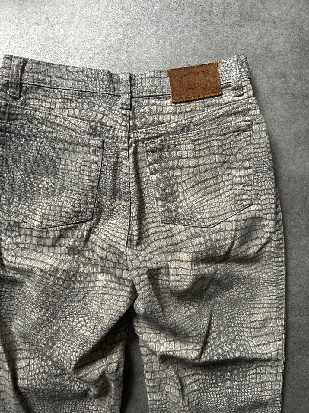 2000s Cavalli Grey Crocodile Effect Pants (XS) - 3