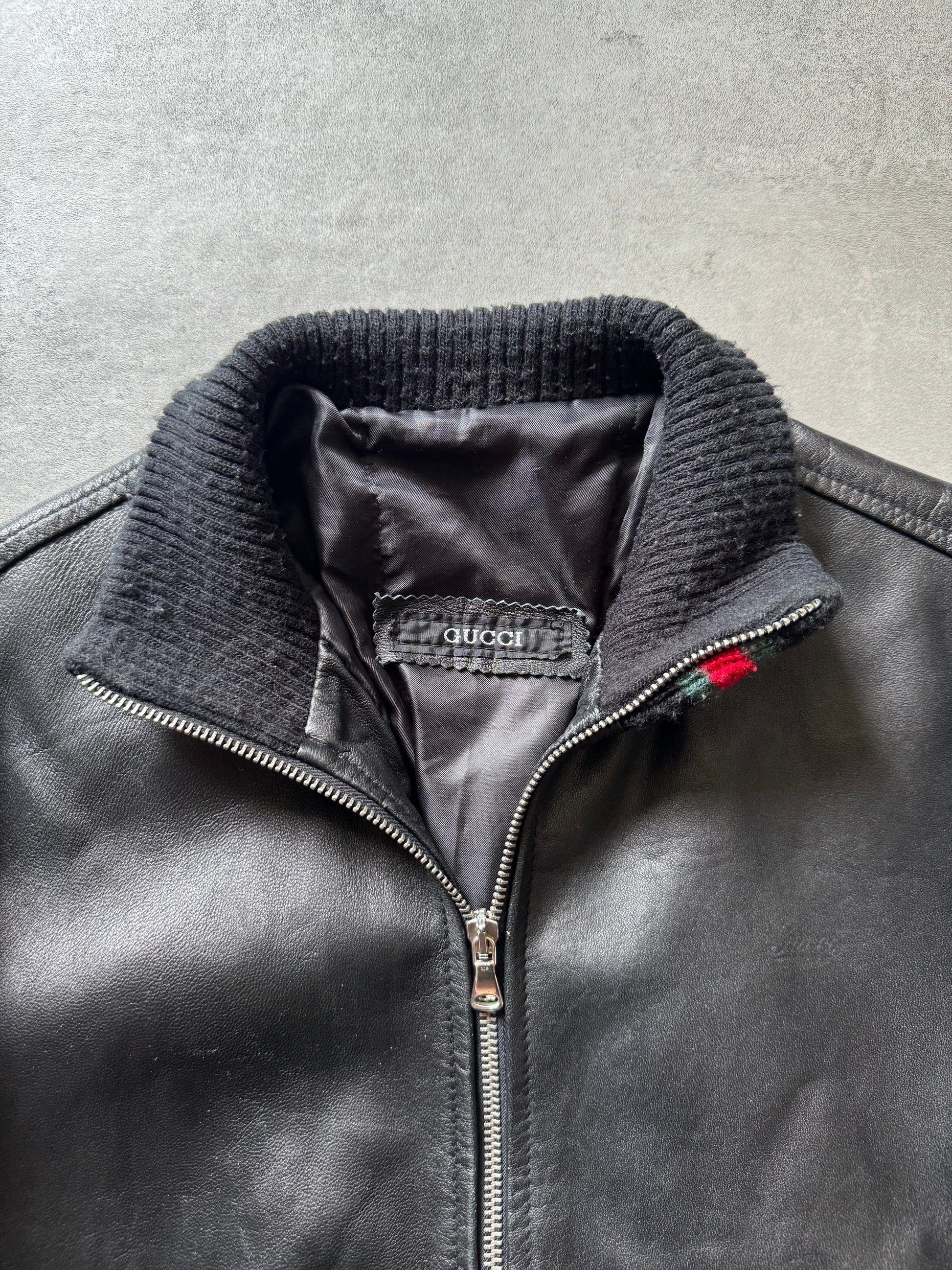1990s Gucci Signature Black Leather Italian Jacket (M) - 7