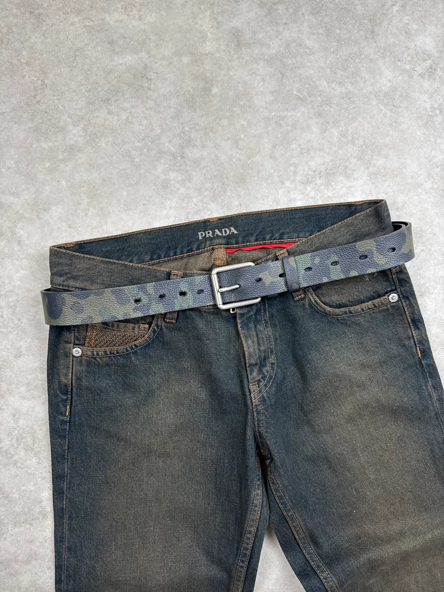 Burberry Dark Navy Khaki Camouflage Leather Belt HILejHWt 0