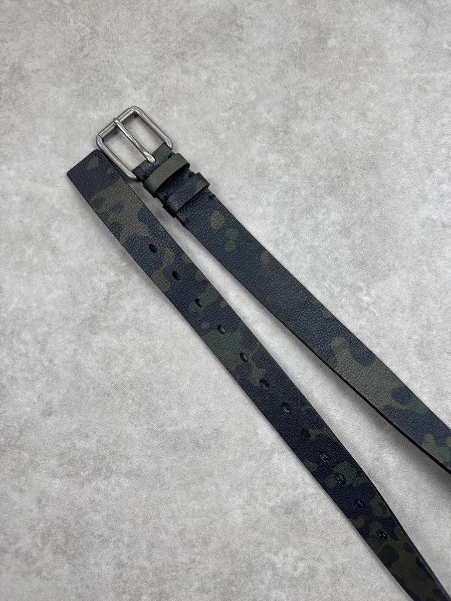 Burberry Dark Navy Khaki Camouflage Leather Belt HILejHWt 3