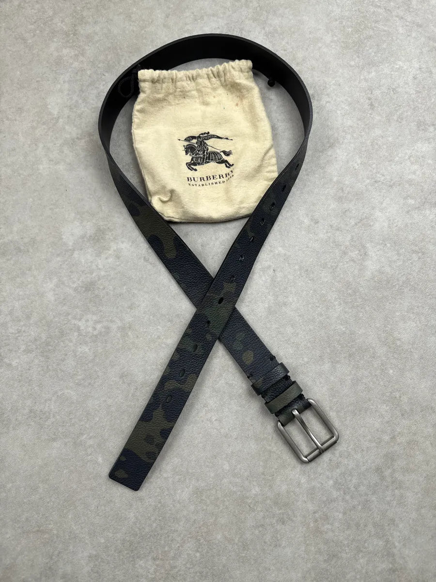 Burberry Dark Navy Khaki Camouflage Leather Belt HILejHWt 2