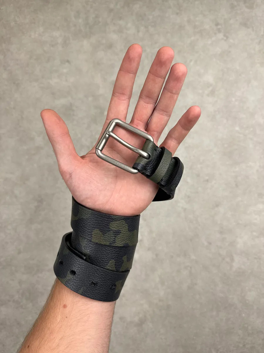 Burberry Dark Navy Khaki Camouflage Leather Belt HILejHWt 1