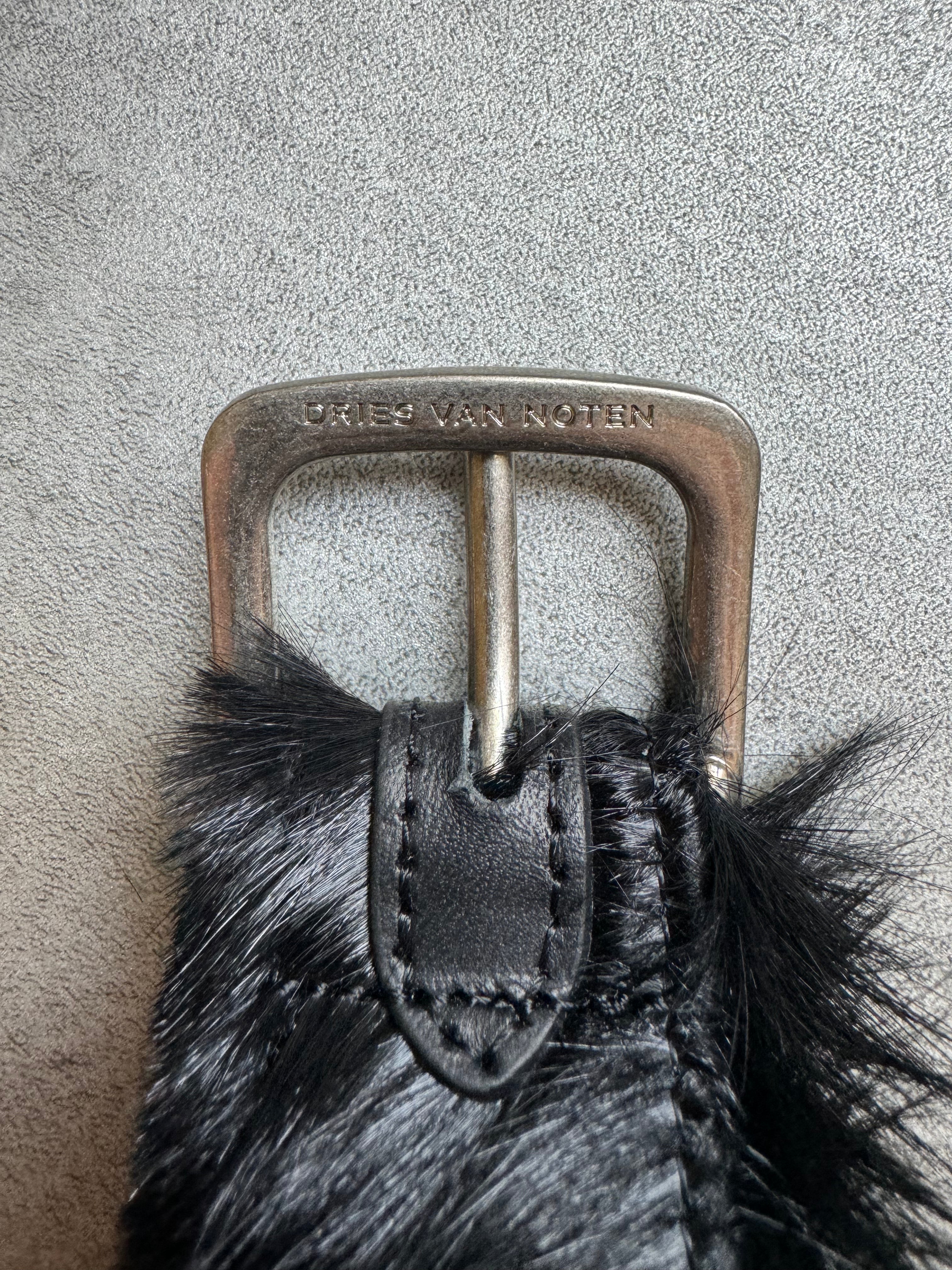 AW2022 Dries Van Noten Black Pony Hair Fur Belt (OS) - 4