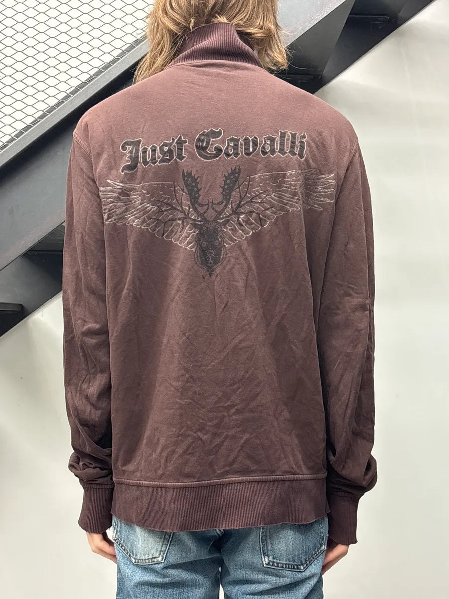 2010s Cavalli Mauve Winged Deer Logo Zip-Up Sweater HJkRHrUa 2