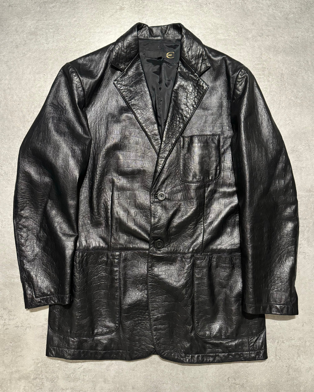 AW2002 Cavalli Black Crocodile Effect Suit Leather Jacket (M) - 1