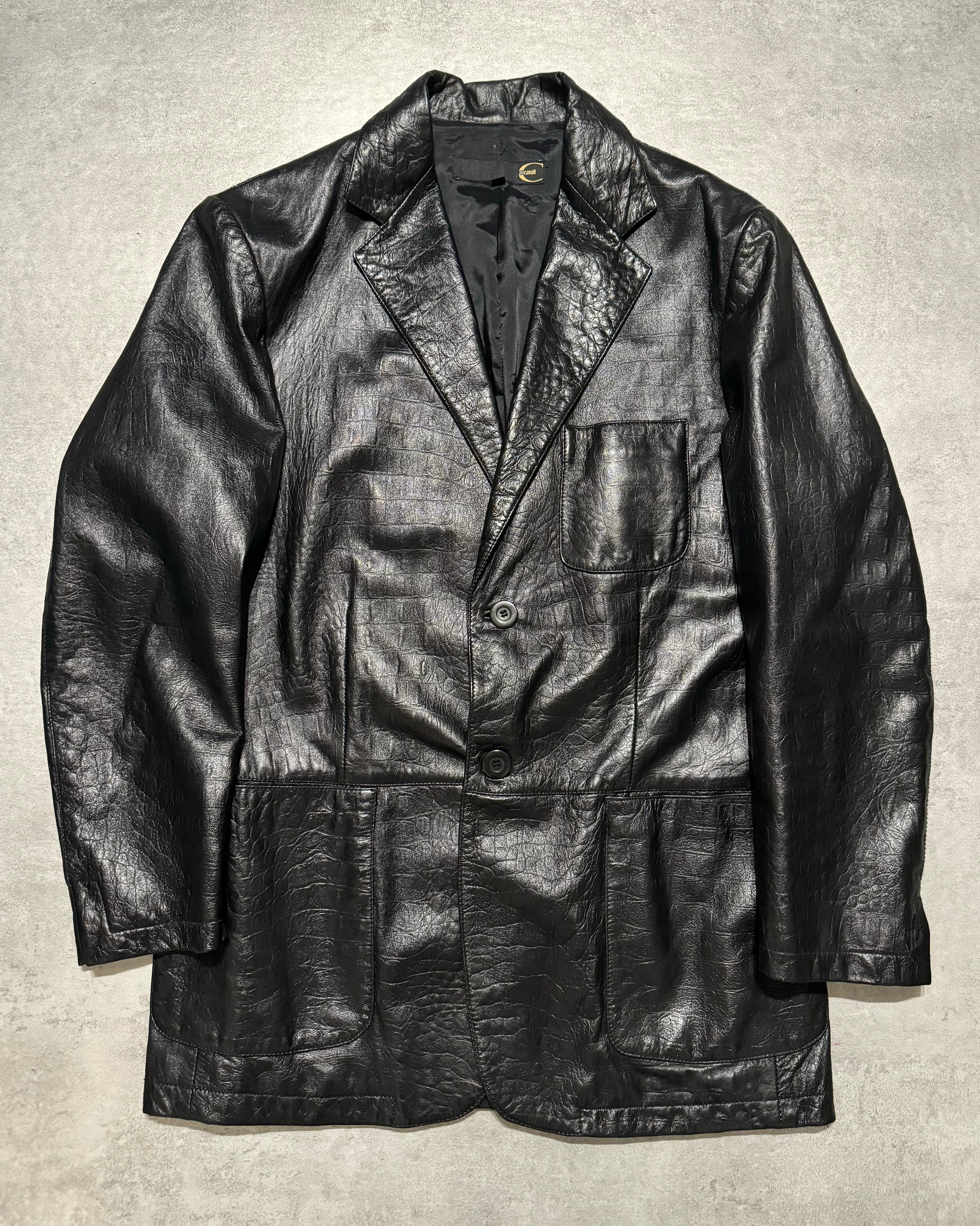 AW2002 Cavalli Black Crocodile Effect Suit Leather Jacket (M) - 1