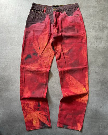 FW2001 Roberto Cavalli Red Nature Leaves Worlds Pants  (M) - 1