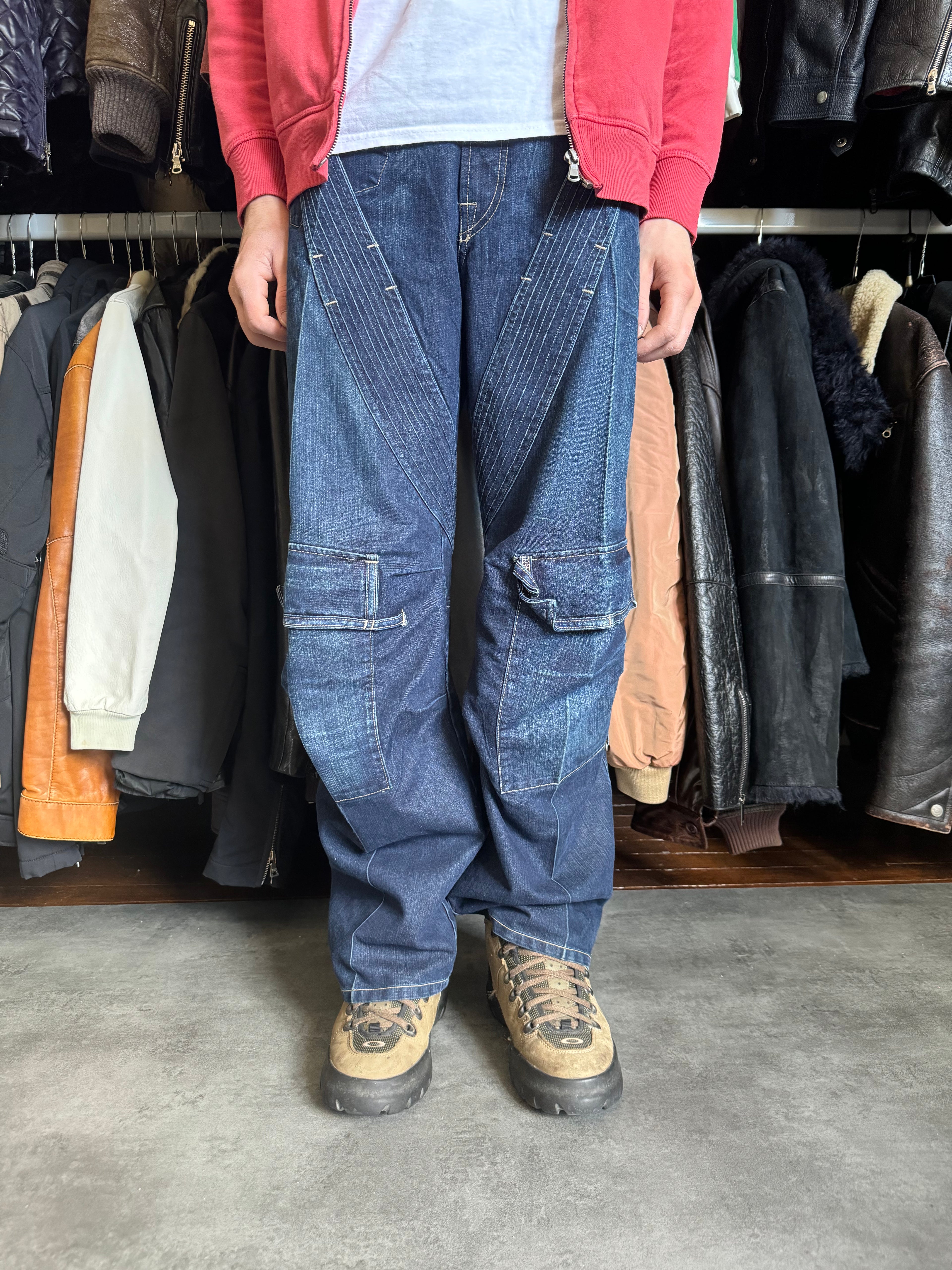 2000s Marithé + François Girbaud Blue Worker Cargo Denim Jeans (L) - 3