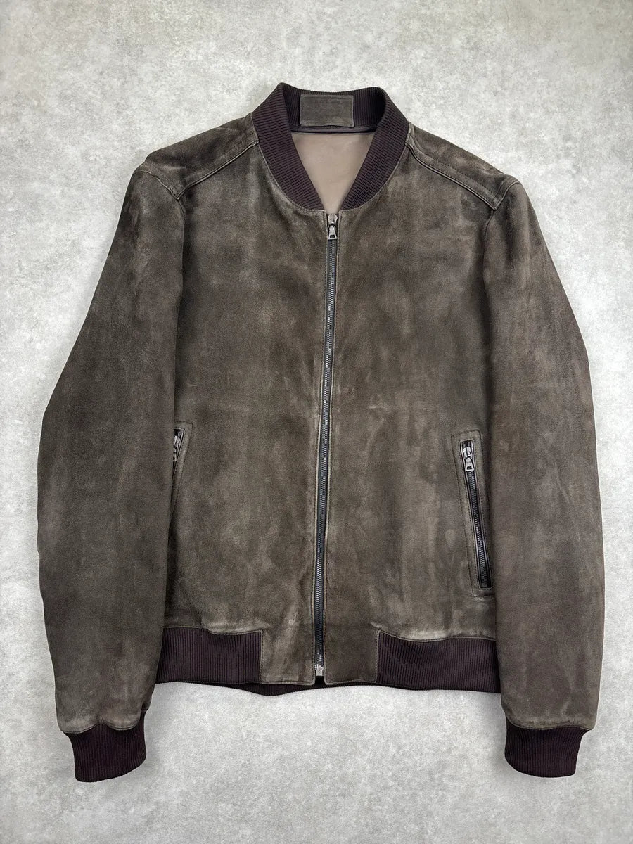 AW2006 Prada Taupe Brown Suede Zip-Up Bomber Jacket HRmZKYrK 0