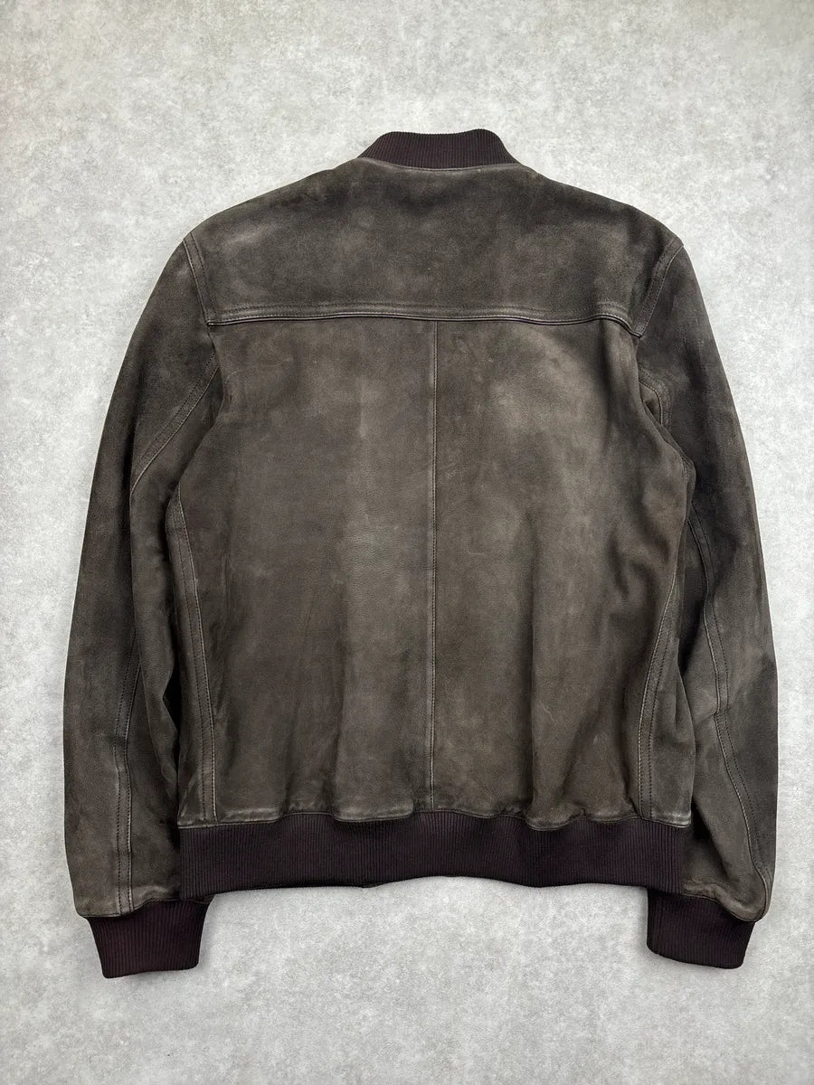AW2006 Prada Taupe Brown Suede Zip-Up Bomber Jacket HRmZKYrK 4