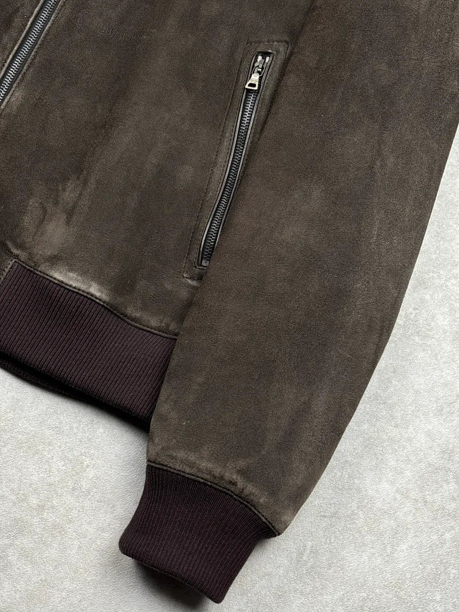 AW2006 Prada Taupe Brown Suede Zip-Up Bomber Jacket HRmZKYrK 6