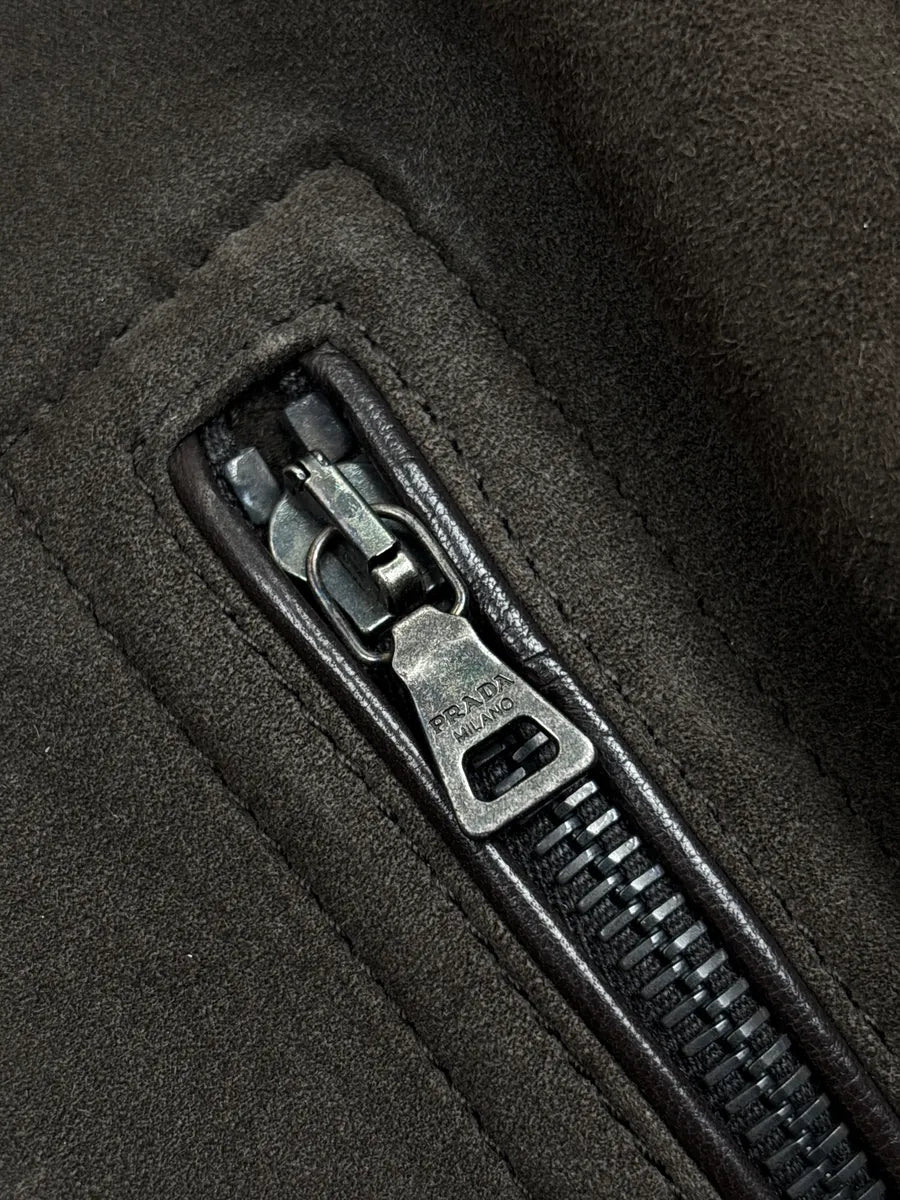 AW2006 Prada Taupe Brown Suede Zip-Up Bomber Jacket HRmZKYrK 8